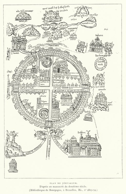 Plan De Jerusalem (gravering) av French School