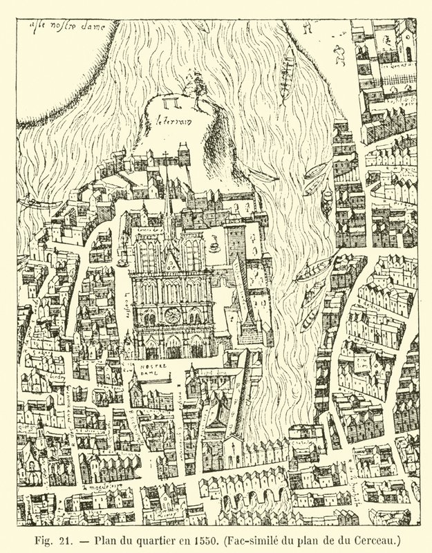 Plan for distriktet i 1550, faksimile av planen til du Cerceau av French School