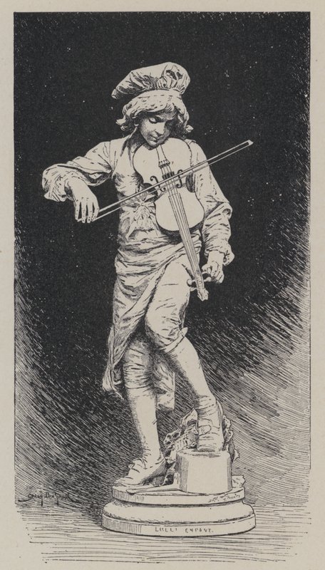 Gipsstatue av Adrien Gandez som viser den italienskfødte franske komponisten Jean-Baptiste Lully som barn (gravering) av French School