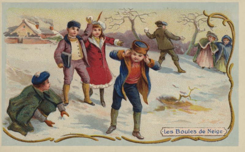 Spille snøballer (chromolitho) av French School