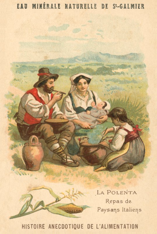 Polenta, måltid av italienske bønder (chromolitho) av French School