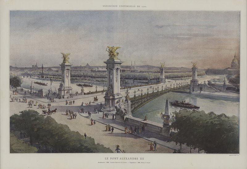 Pont Alexandre III, universell utstilling 1900, Paris (farge litho) av French School