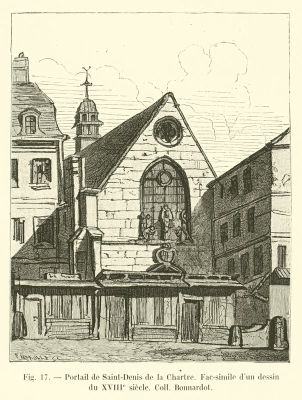 Portal of Saint-Denis de la Chartre, faksimile av en tegning fra 1700-tallet Coll Bonnardot av French School