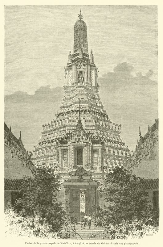 Portal til den store pagoden til Wat-Chan, i Bangkok (gravering) av French School