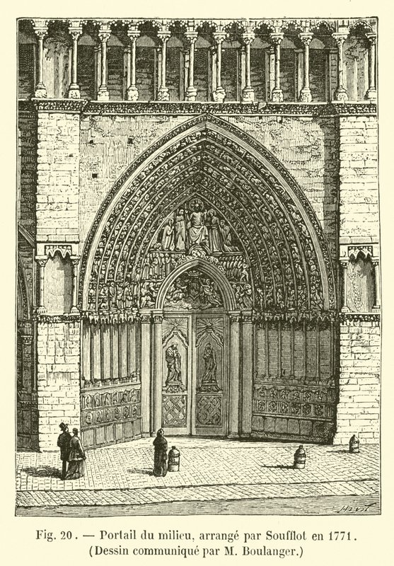 Midtportal, arrangert av Soufflot i 1771, Tegning formidlet av M Boulanger av French School