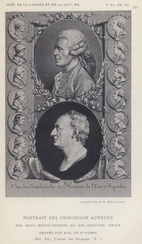 Portrett av hovedforfatterne av de to encylopediene i det attende århundre (litho) av French School