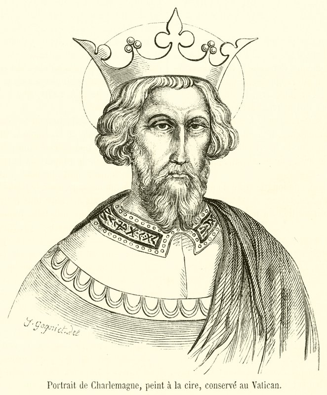 Portrett av Charlemagne, malt i voks, oppbevart i Vatikanet (gravering) av French School