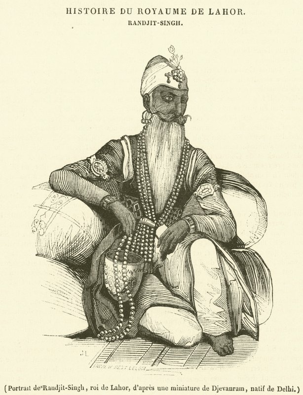 Portrett av Randjit-Singh, kongen av Lahor (gravering) av French School