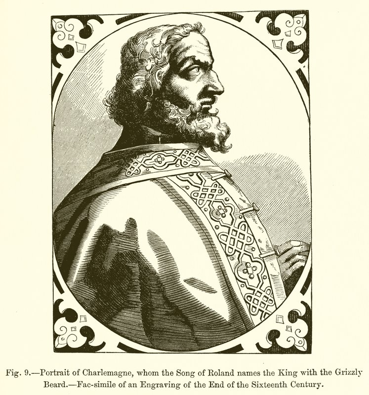 Portrett av Charlemagne, som sangen til Roland kaller kongen med grizzlyskjegget av French School