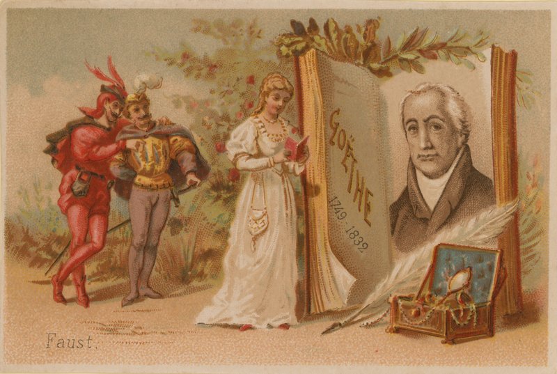 Portrett av Goethe og scene fra Faust av French School