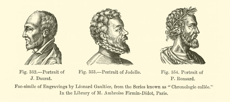 Portrett av J. Daurat, Portrett av Jodelle, Portrett av P. Ronsard (gravering) av French School