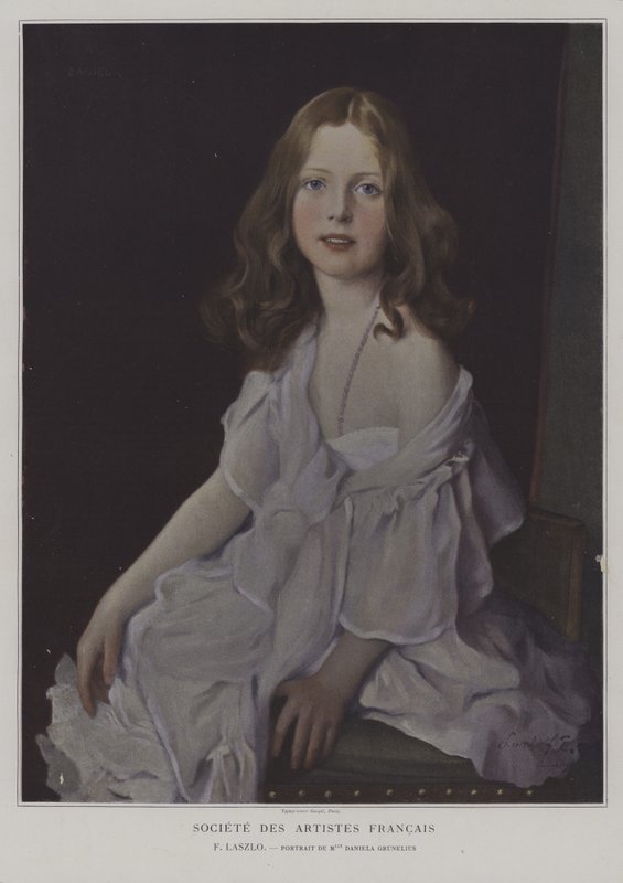 Portrett av Mademoiselle Daniela Grunelius (farge litho) av French School