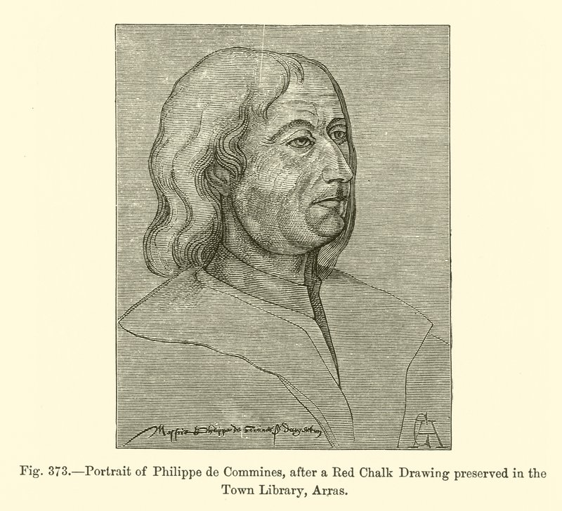 Portrett av Philippe de Commines, etter en rød kritttegning bevart i bybiblioteket, Arras (gravering) av French School