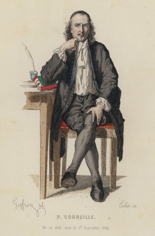 Portrett av Pierre Corneille, fransk dramatiker (farget gravering) av French School