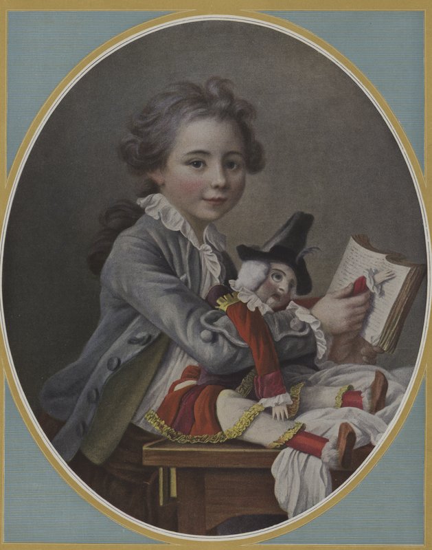 Portrett av et barn (farge litho) av French School