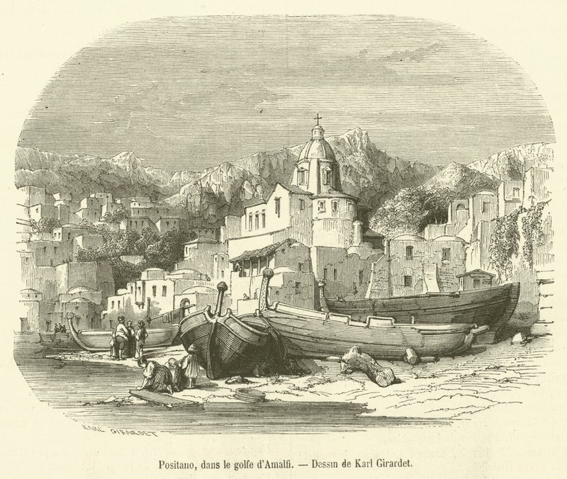 Positano, i Amalfibukta (gravering) av French School