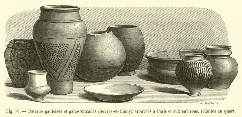 Gallisk og gallo-romersk keramikk, Sevres-et-Cluny, funnet i og rundt Paris, redusert til en fjerdedel av French School