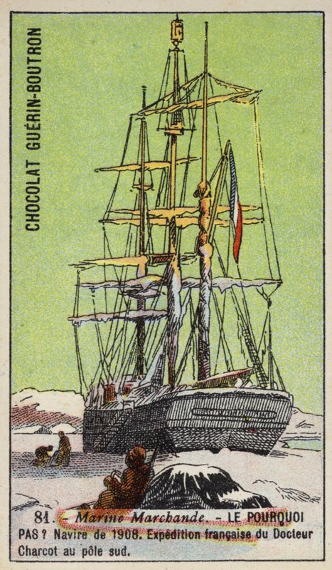 Pourquoi Pas, skip brukt på Jean-Baptiste Charcots franske sydpolekspedisjon 1908-1910 (chromolitho) av French School