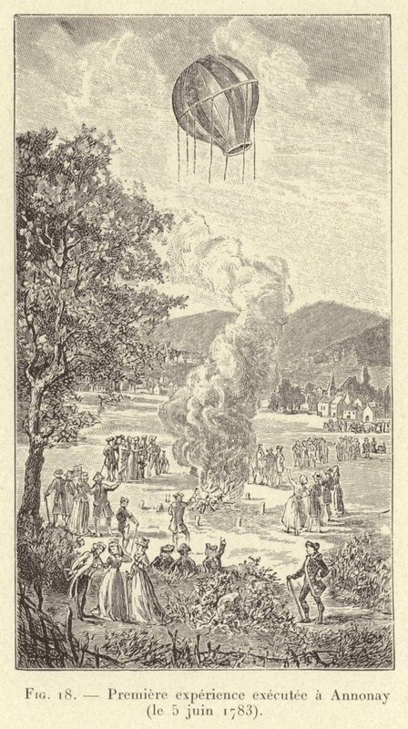 Første eksperiment utført på Annonay (5. juni 1783) (gravering) av French School