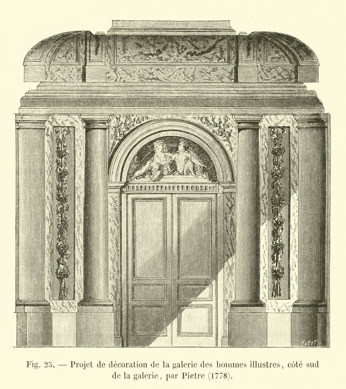 Utsmykningsprosjekt for galleriet av berømte menn, sørsiden av galleriet, av Pietre, 1778 av French School