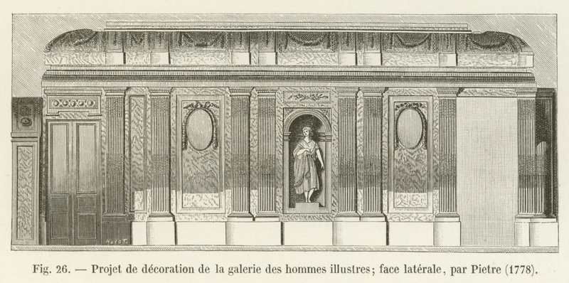 Dekorasjonsprosjekt for galleriet av berømte menn; sideansikt, av Pietre, 1778 av French School