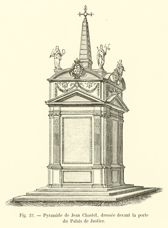 Jean Chastels pyramide, reist foran døren til Palais de Justice av French School