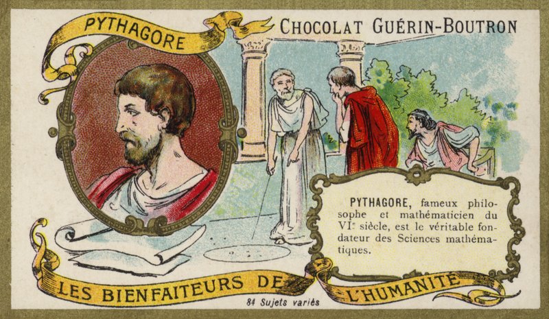 Pythagoras, antikkens gresk filosof og matematiker (chromolitho) av French School