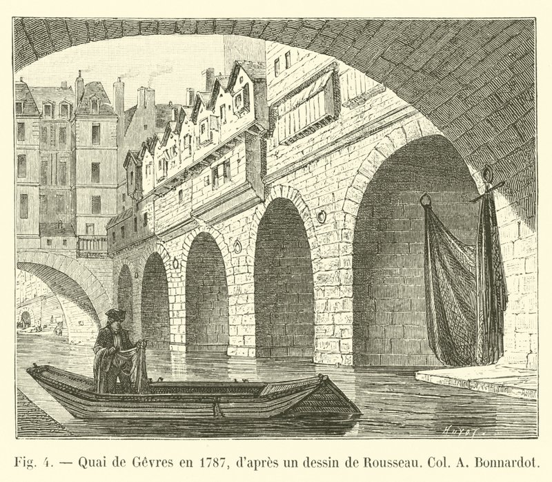 Quai de Gesvres i 1787, fra en tegning av Rousseau Col A Bonnardot av French School