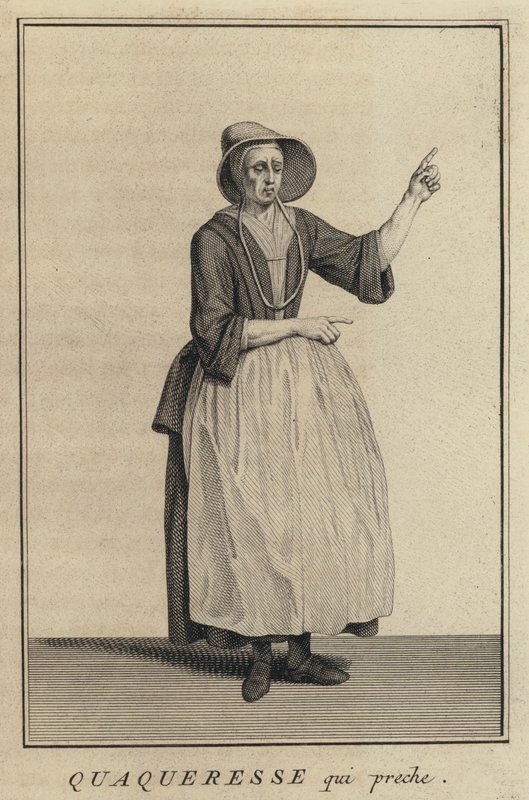 Quaker-kvinne som forkynner (gravering) av French School