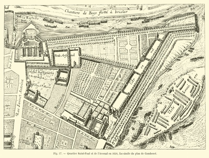 Saint-Paul og Arsenal-distriktet i 1650, faksimile av planen til Gomboust av French School