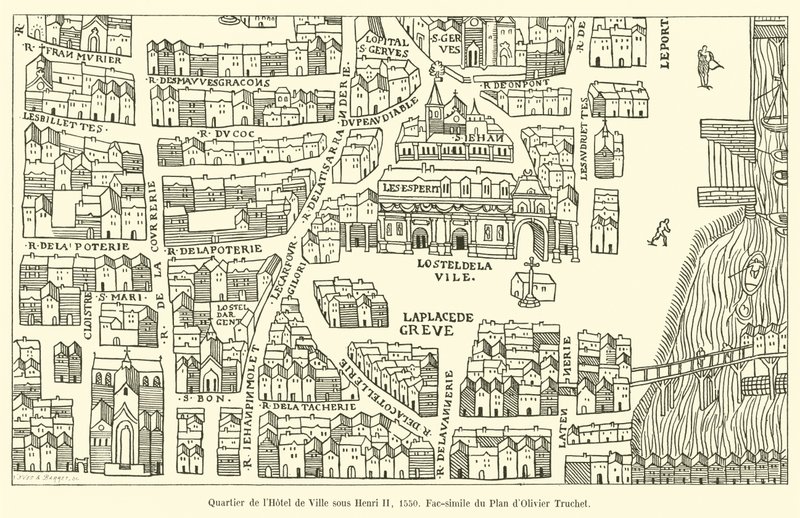 District of the Hôtel de Ville under Henri II, 1550, Faksimile of the Plan av Olivier Truchet av French School