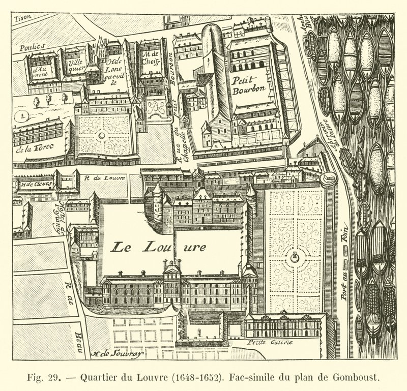 Louvre-distriktet, 1648-1652, faksimile av kartet over Gomboust av French School