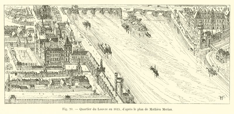 Louvre-distriktet i 1615, i henhold til planen til Mathieu Merian av French School