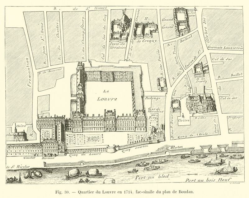 Louvre-distriktet i 1714, faksimile av Boudans plan av French School
