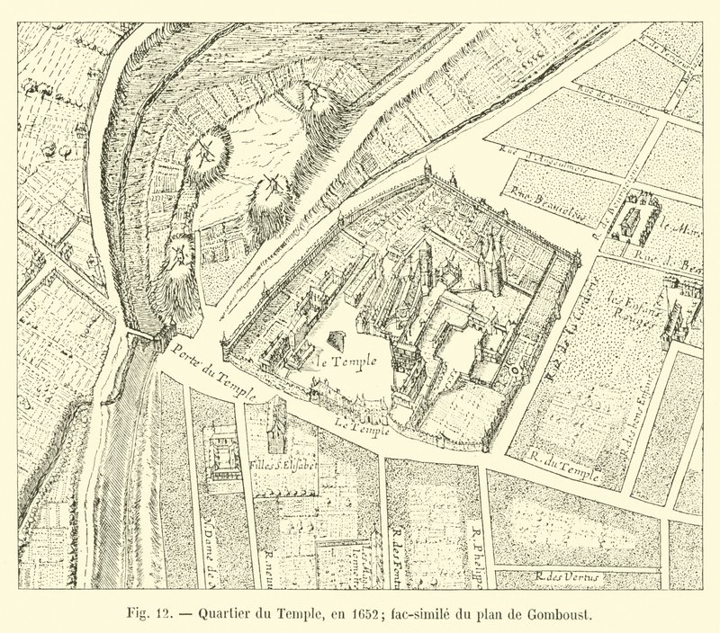 Temple Quarter, i 1652; faksimile av kartet over Gomboust av French School