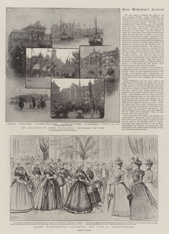 Dronning Wilhelminas tiltredelse, festen i Scheveningen (gravering) av French School