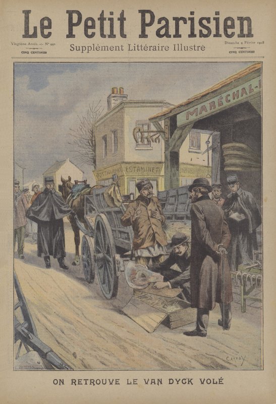 Gjenoppretting av et stjålet Van Dyck-maleri i Belgia (farge litho) av French School