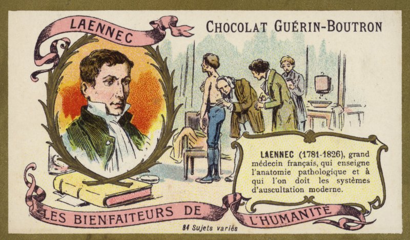 Rene Laennec, fransk lege og oppfinner av stetoskopet (chromolitho) av French School