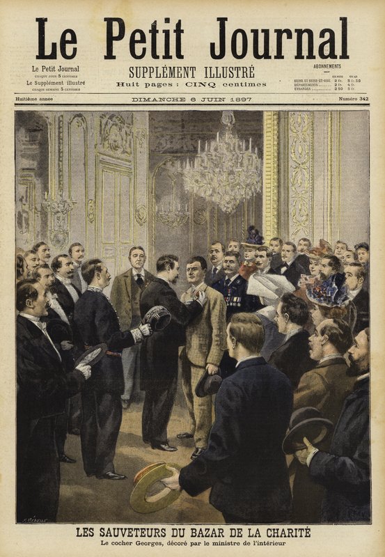 Redningsmenn fra brannen ved Bazar de la Charite, Paris, 1897 av French School