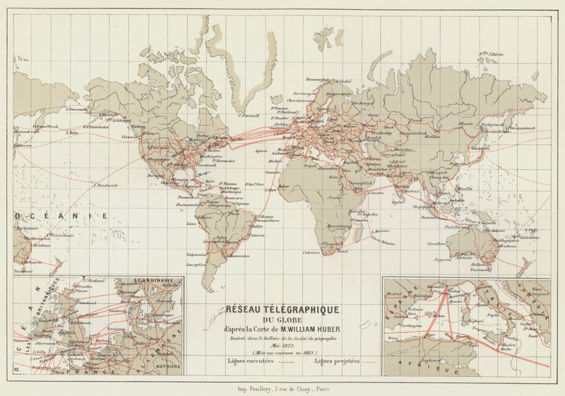 Globe Telegraph Network (litho i farger) av French School