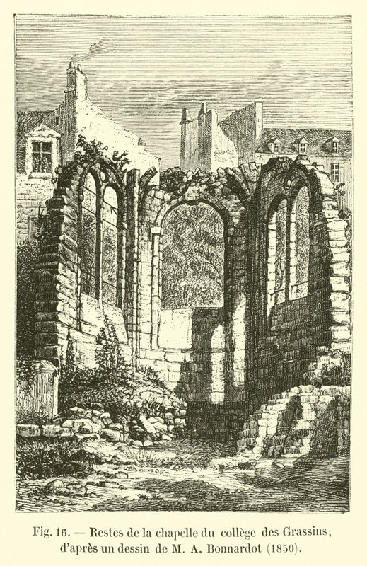 Rester av kapellet til College des Grassins; etter en tegning av MA Bonnardot, 1850 av French School
