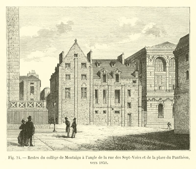 Rester av Montaigu college på hjørnet av rue des Sept-Voies og place du Pantheon, rundt 1850 av French School