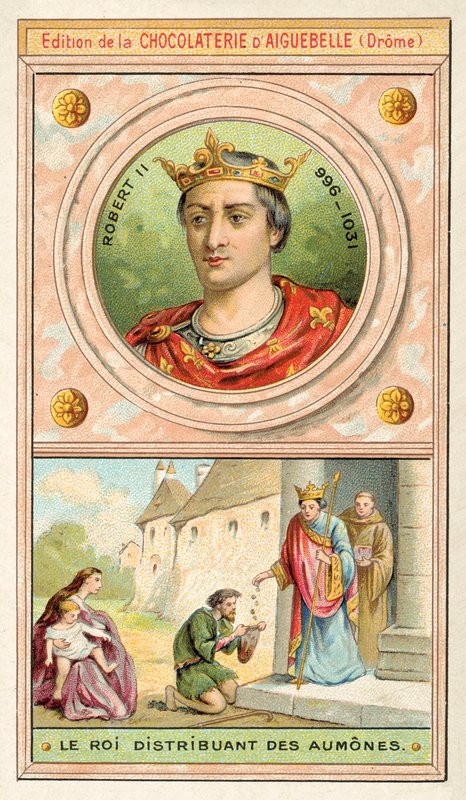 Robert II av Frankrike distribuerer almisse (chromolitho) av French School