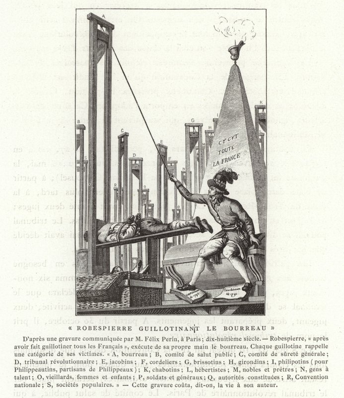 Robespierre giljotinerer bøddelen, den franske revolusjonen av French School