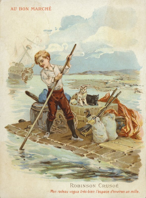 Robinson Crusoe på flåte. av French School