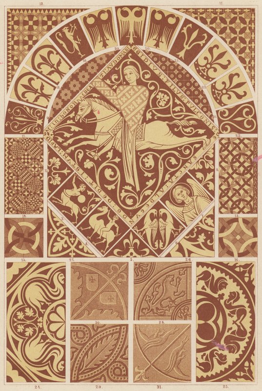 Romersk-gotisk kunst (farge litho) av French School
