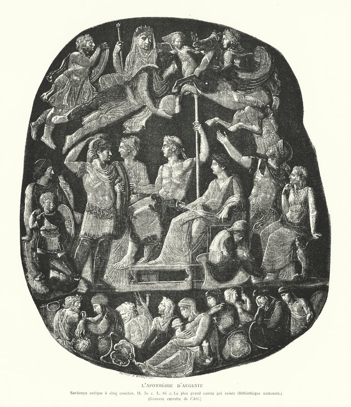 Romersk onyx cameo som skildrer apoteosen til keiser Augustus (gravering) av French School