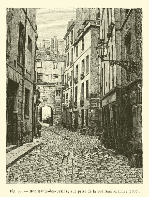 Rue Haute-des-Ursins; utsikt tatt fra rue Saint-Landry, 1865 av French School