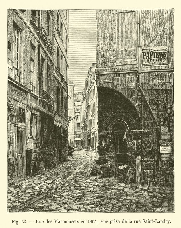 Rue des Marmousets i 1865, utsikt tatt fra rue Saint-Landry av French School