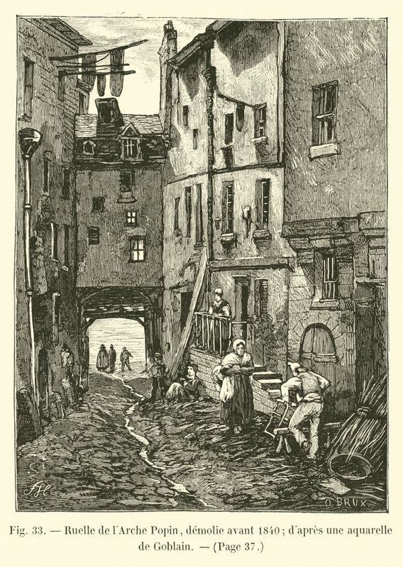 Ruelle de lArche Popin, revet før 1840; etter en akvarell av Goblain av French School